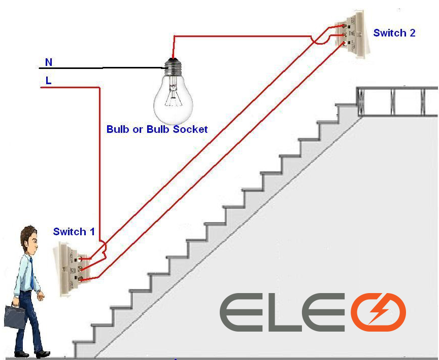 sơ đồ mạch điện cầu thang 2 công tắc 1 bóng đèn