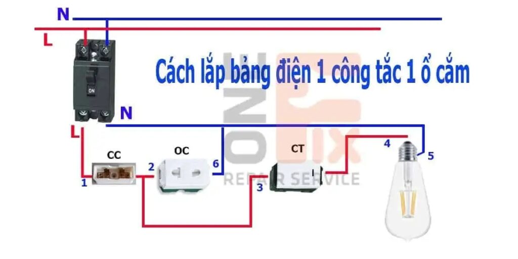 Sơ đồ 1 công tắc 1 bóng đèn